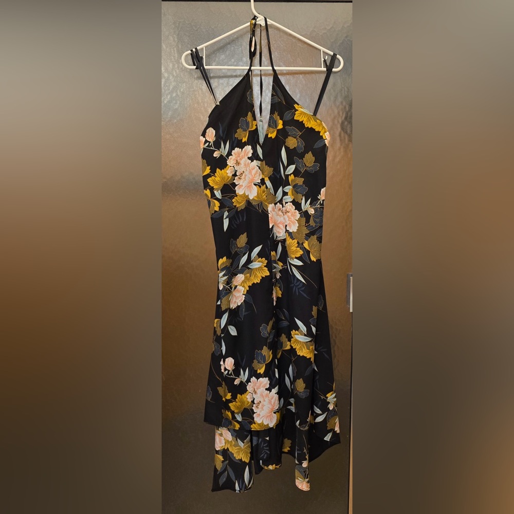 Global Village Black Halter Floral High-Low dress